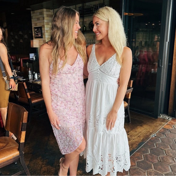 Revolve Skylight Dress Lovers and Friends Pink Floral Lace Asymmetrical Dress - Picture 5 of 14